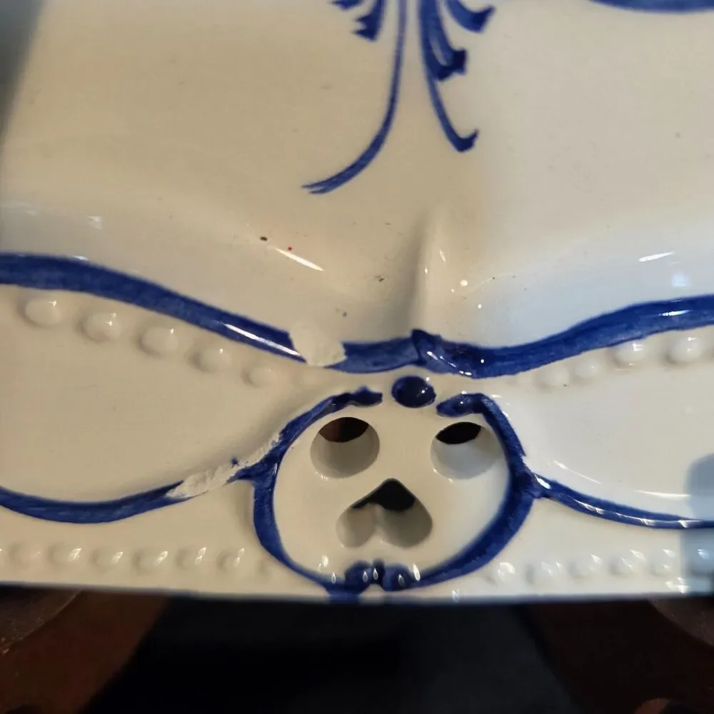 RCCL Hand Painted Square Plate Blue & White Floral Made In Portugal